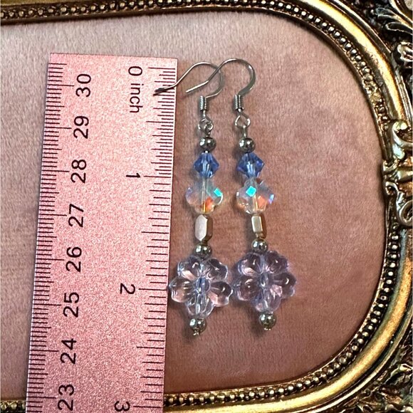 Handmade Crystal Flower Bracelet & Earrings Set With Toggle Clasp Floral Acce - Picture 5 of 9